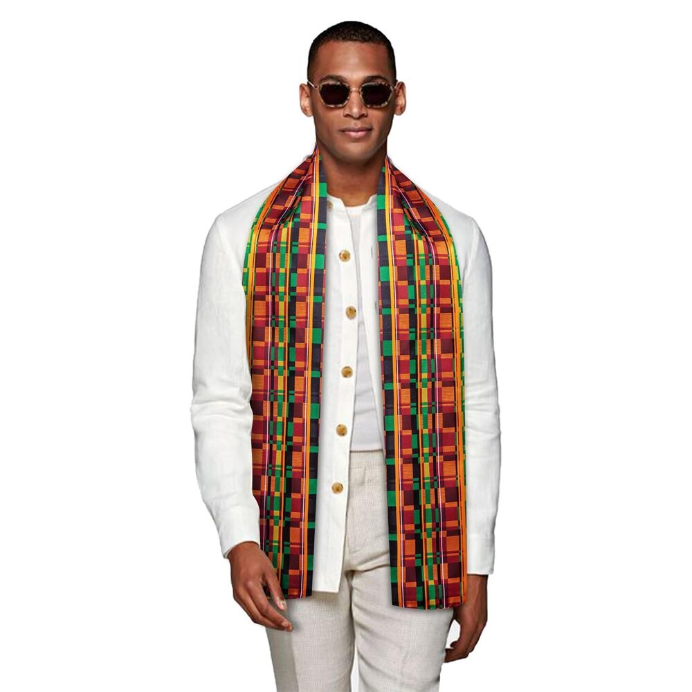 1236 African Kente Scarf Stripe Silk Lightweight Feeling Soft Scarves